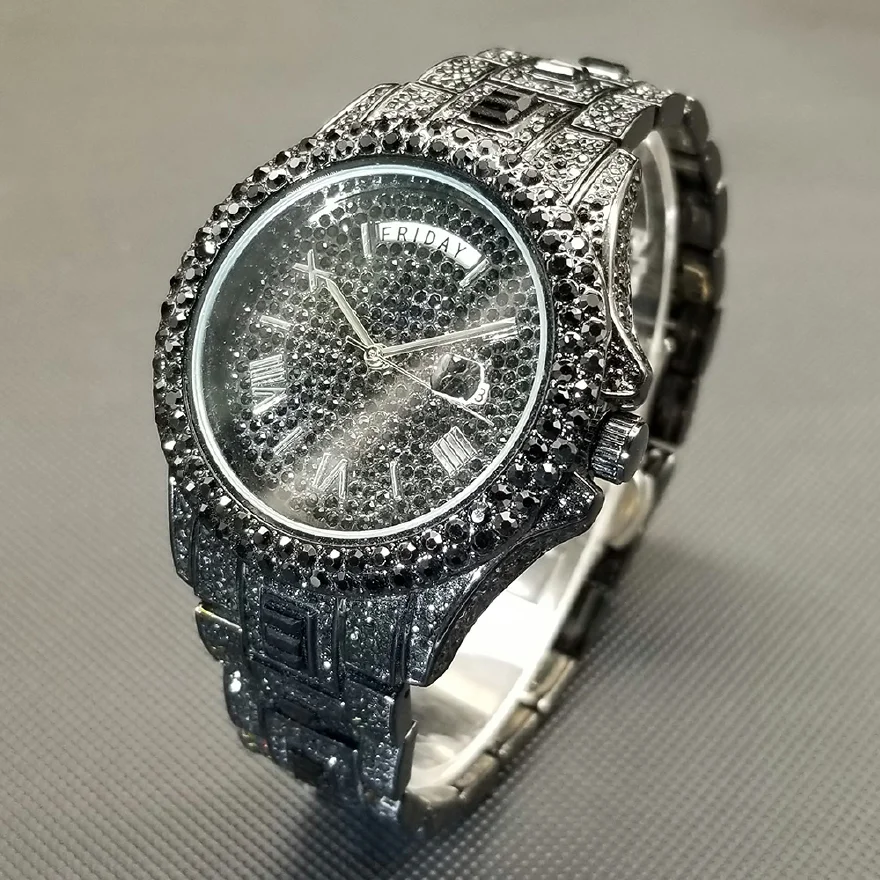Новые Черные мужские часы Ice Out, Роскошные часы с датой Дня Муассанита, Модные водонепроницаемые наручные часы в стиле хип-хоп, 2022, самый продаваемый продукт Изображение 1 