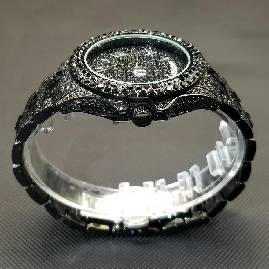Новые Черные мужские часы Ice Out, Роскошные часы с датой Дня Муассанита, Модные водонепроницаемые наручные часы в стиле хип-хоп, 2022, самый продаваемый продукт Изображение 3 