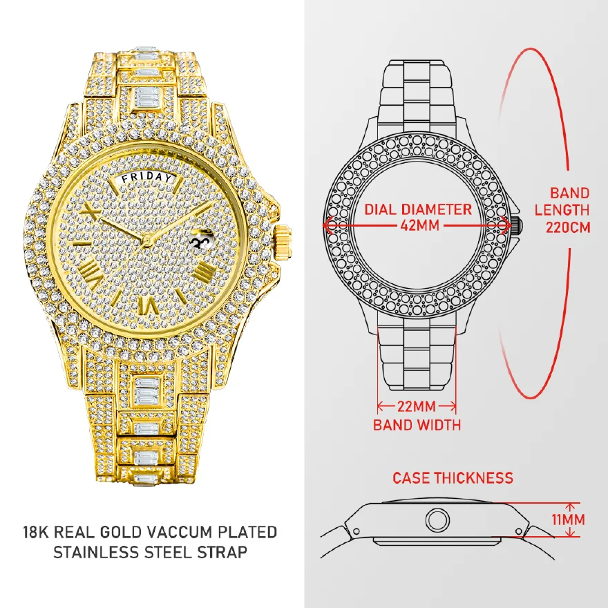 Новые Черные мужские часы Ice Out, Роскошные часы с датой Дня Муассанита, Модные водонепроницаемые наручные часы в стиле хип-хоп, 2022, самый продаваемый продукт Изображение 5 