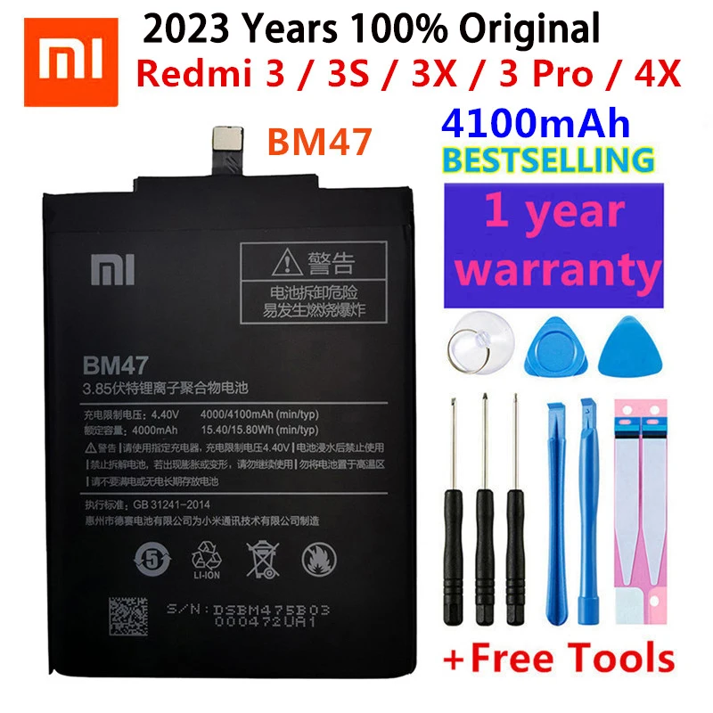 2023 Года 100% Оригинальная Сменная Батарея XiaoMi BM47 Высокого Качества 4100 мАч Для Xiaomi Redmi 3 3S 3X 4X/3Pro С Бесплатными инструментами