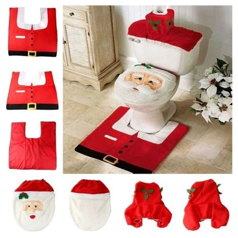 Красный Чехол для унитаза с Санта-Клаусом из 4 предметов Плюс накладка для ног, крышка резервуара для воды, принадлежности для ванной комнаты, Крышка для унитаза, Декоративное сиденье для унитаза