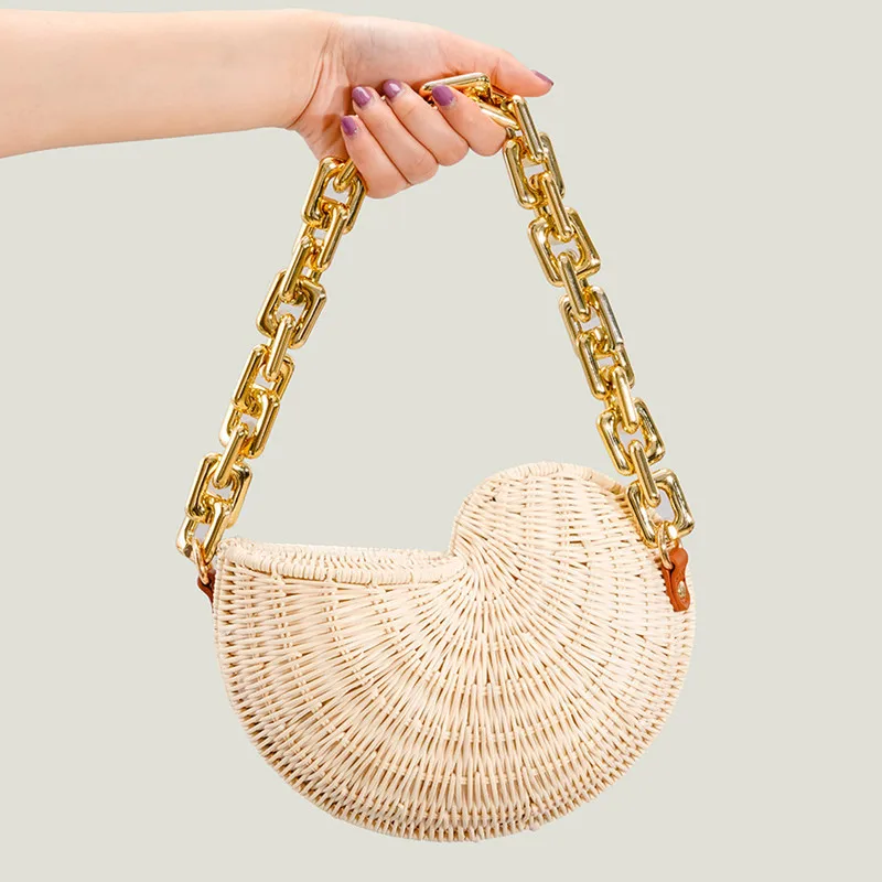 Женская сумка Роскошная Дизайнерская сумка В Виде Ракушки, Металлическая Цепочка, Ручная Тканая сумка, Сшитая Вручную, Бамбуковая сумка, Клатч, Сумочка для Пляжного отдыха на Бали