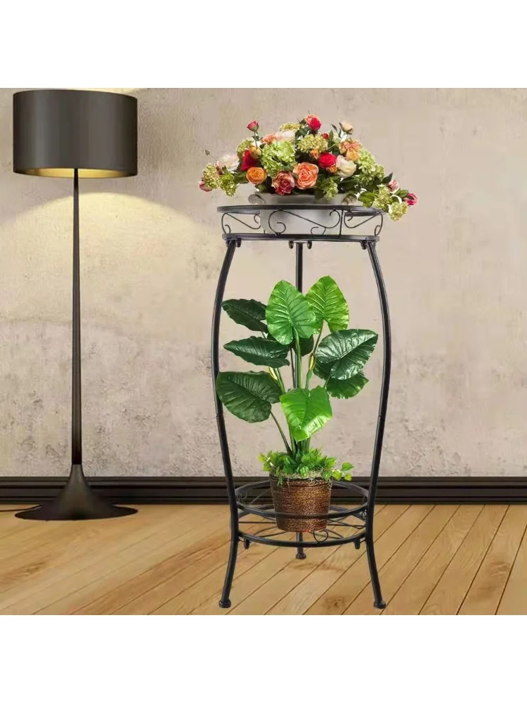 Кованый железный цветочный стеллаж, многослойный цветочный стеллаж, напольный балконный декоративный цветочный стеллаж, садовый цветочный стеллаж, стеллаж для горшков с зеленой розой Изображение 0 