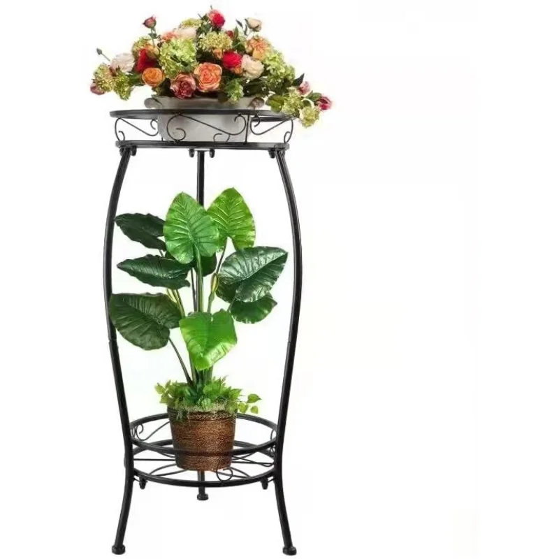 Кованый железный цветочный стеллаж, многослойный цветочный стеллаж, напольный балконный декоративный цветочный стеллаж, садовый цветочный стеллаж, стеллаж для горшков с зеленой розой Изображение 4 