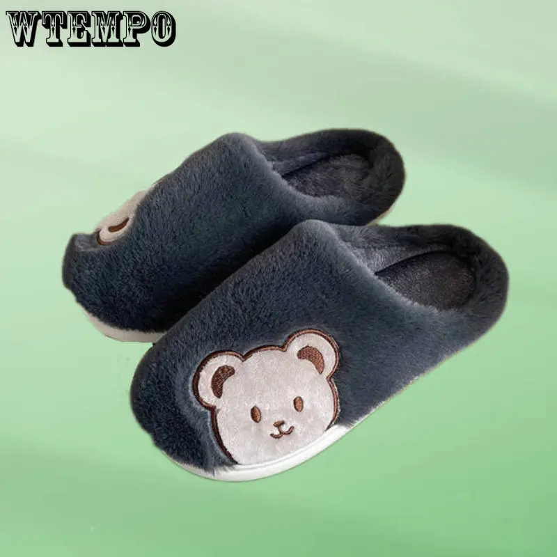 WTEMPO/ Милые тапочки с мультяшным медведем, нескользящие зимние плюшевые тапочки, пара хлопчатобумажных тапочек, теплая обувь для помещений Оптом