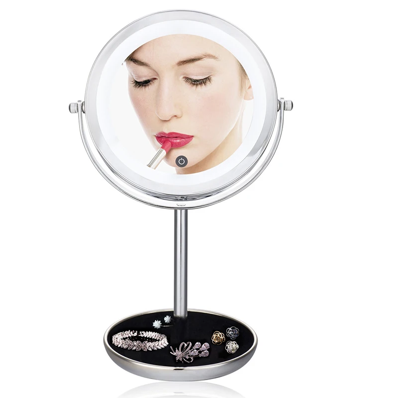 Перепродажа 7,5-дюймового косметического зеркала для макияжа со светодиодной подсветкой, двойного 2-стороннего карманного зеркальца с 5-кратным увеличением, Регулируемого зеркала для макияжа с сенсорным экраном