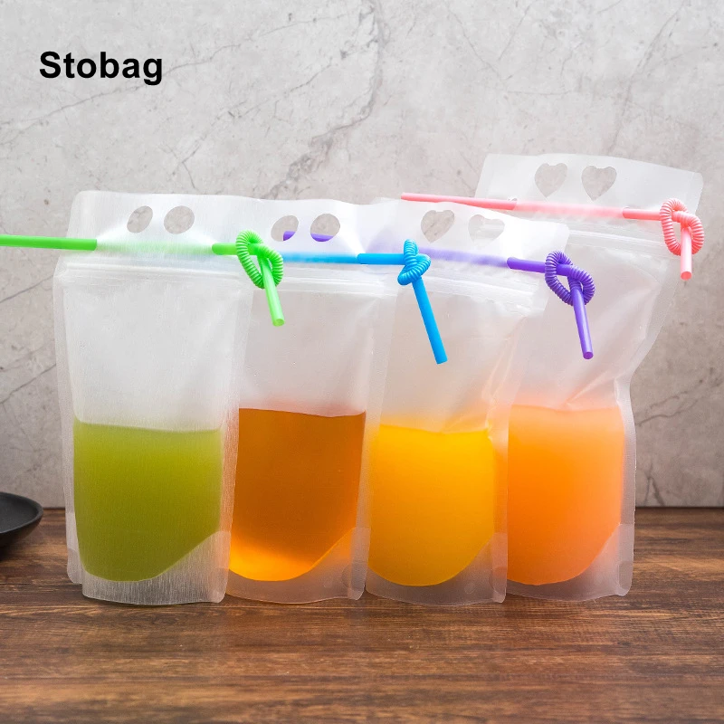 StoBag 100 шт. Прозрачная Пластиковая Упаковка для жидкости, Соломенные пакеты для Питья, Герметичные Прозрачные пакеты для напитков, Оптовая продажа