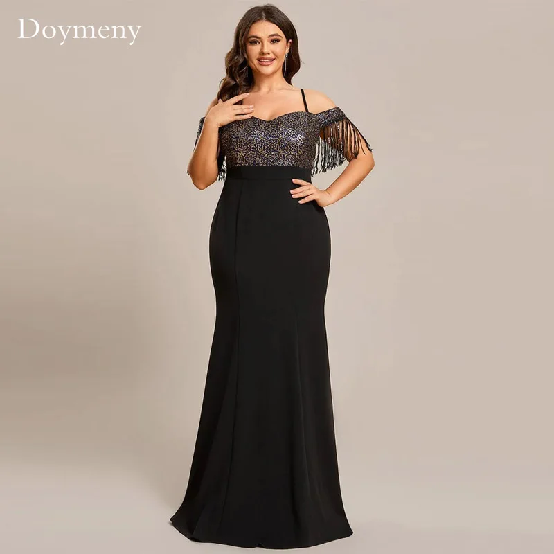 Вечернее платье Doymeny 2023 Размера Плюс с бахромой и коротким рукавом на Бретельках-спагетти с V-образным вырезом на молнии Vestidos De Fiesta Elegantes
