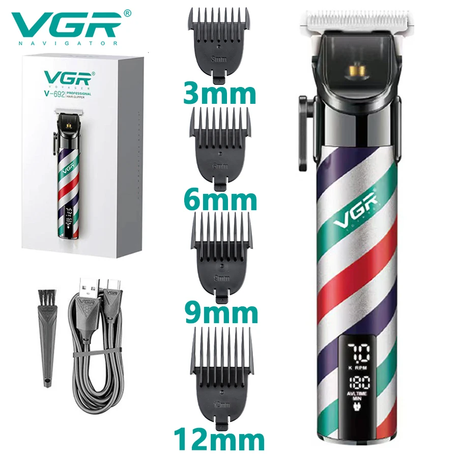 VGR Машинка для стрижки волос с керамическим лезвием, Беспроводная Машинка для стрижки Волос, Перезаряжаемый Парикмахерский Триммер для мужчин, Новинка 2023 года, V-692 Изображение 0 