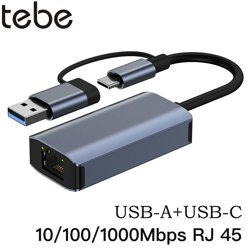 Tebe USB 3,0 Gigabit Ethernet Адаптер USB-A + USB-C к сетевой карте 10/100/1000 Мбит/с RJ45 для Macbook iPad Lenovo Xiaomi Nintendo