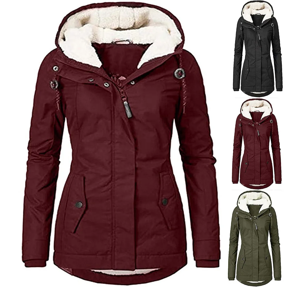 2023 Осенне-зимнее новое женское пальто с однотонным карманом на молнии и длинным рукавом, плюшевое пальто, куртки для женщин