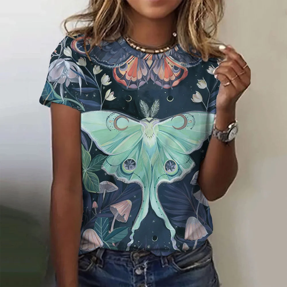 Красивая Женская футболка с принтом Бабочки, Летний Топ в стиле Харадзюку с круглым вырезом и коротким рукавом, Женская Повседневная блузка, Повседневная модная одежда для девочек