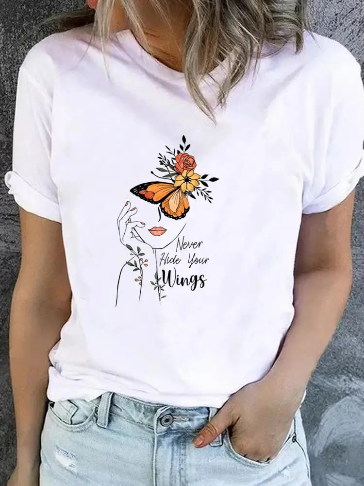 Трендовая милая одежда 90-х годов с изображением бабочки, женская футболка с графическим рисунком, женская футболка с принтом, модная базовая футболка, верхняя одежда