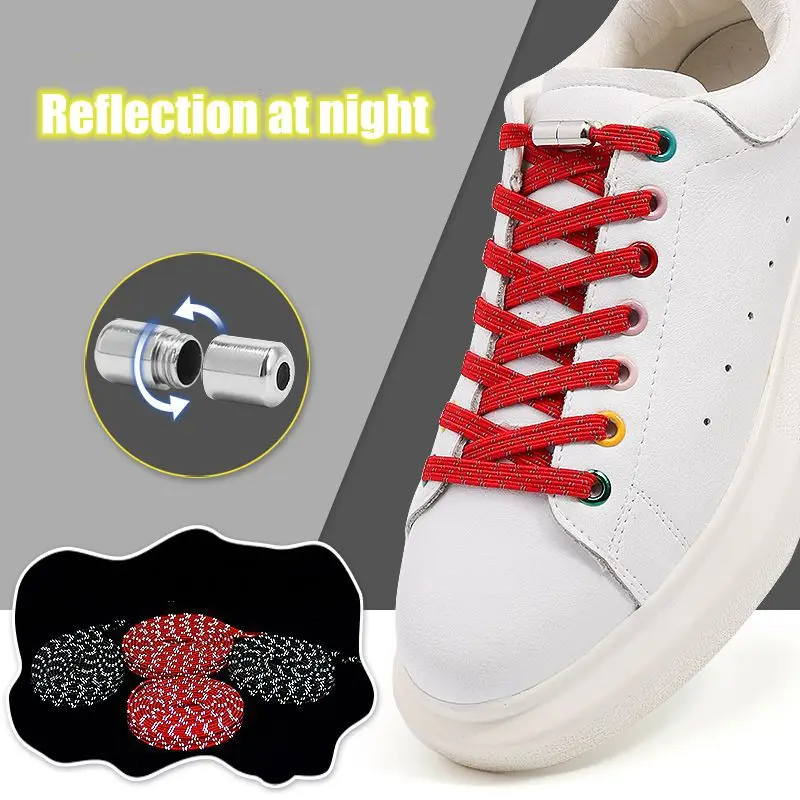 1 пара эластичных светоотражающих шнурков без шнурков, повседневная спортивная обувь на плоской подошве, шнурки для детей и взрослых, быстро завязывающиеся шнурки Изображение 1 