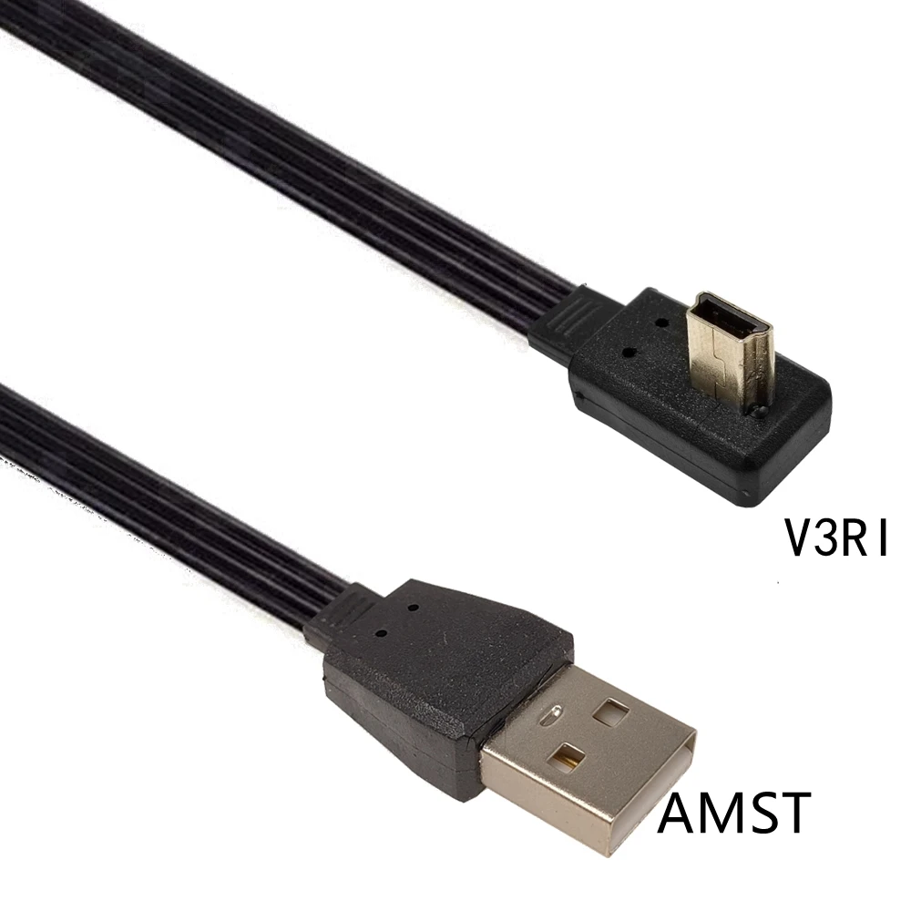 Плоский кабель Mini USB под прямым углом 90 От мужчины к мужчине Кабель USB к USB Синхронизация данных Зарядка 0,1 м 0,2 М 0,3 М 0,5 М 1 М