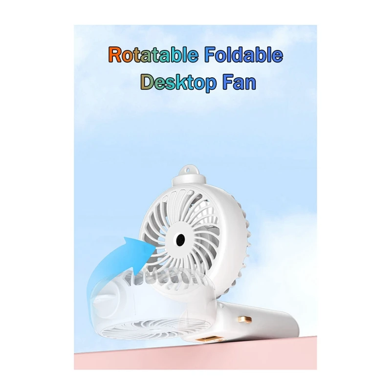 Ручной вентилятор, портативный вентилятор с распылителем на шнурке, персональный вентилятор с 5 скоростями, Складной настольный вентилятор для путешествий на открытом воздухе Изображение 2 