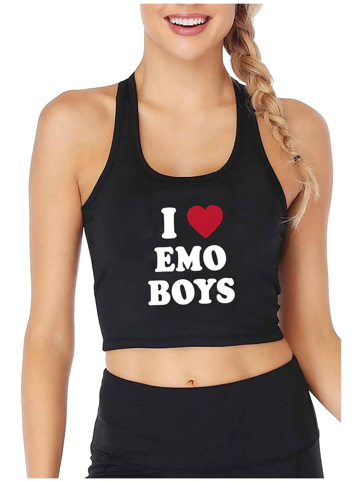 Я люблю дизайн для мальчиков в стиле эмо, сексуальный облегающий укороченный топ, женские настраиваемые хлопковые дышащие топы на бретелях для тренировок E-Girl