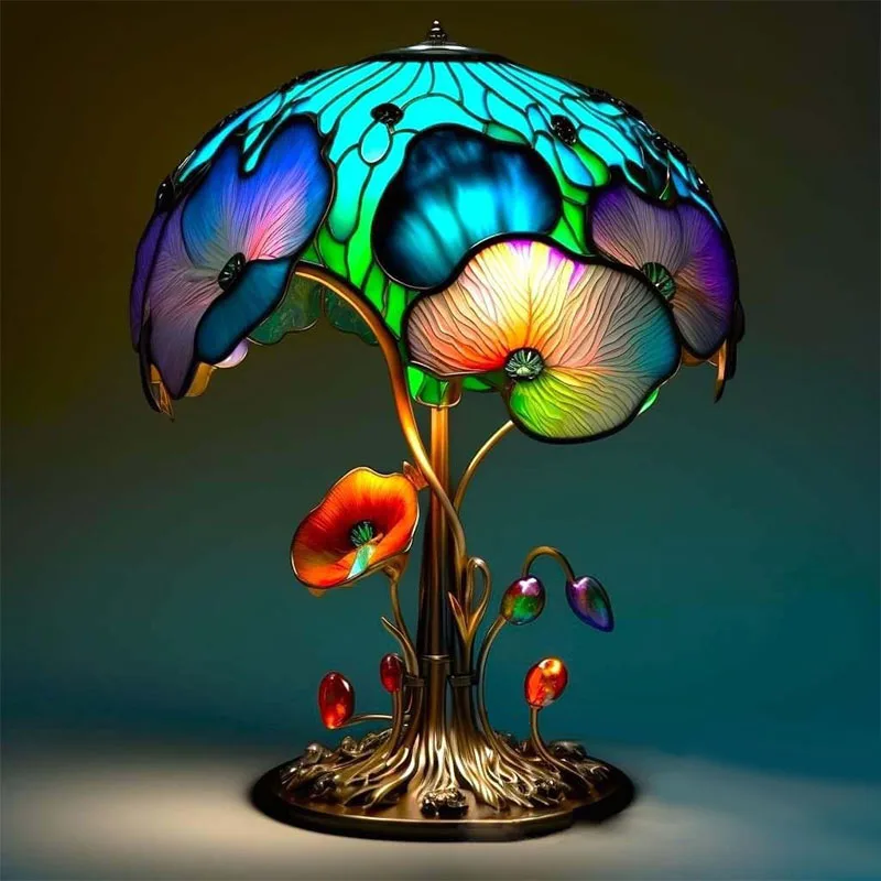 Креативная настольная лампа из витражного стекла серии Plant, декоративная лампа из смолы в форме животного и растения для освещения домашней атмосферы