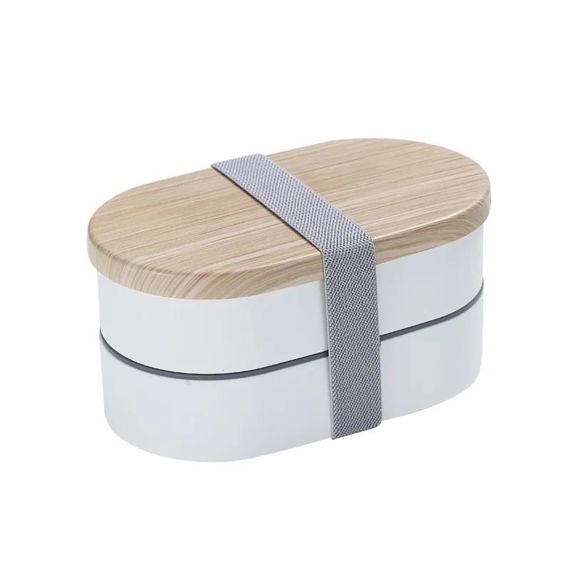 Японский ланч-бокс Квадратный прямоугольный овальный Из пищевого полипропиленового материала с деревянным ремешком, двойной герметичный, для детей, переносной для микроволновой печи