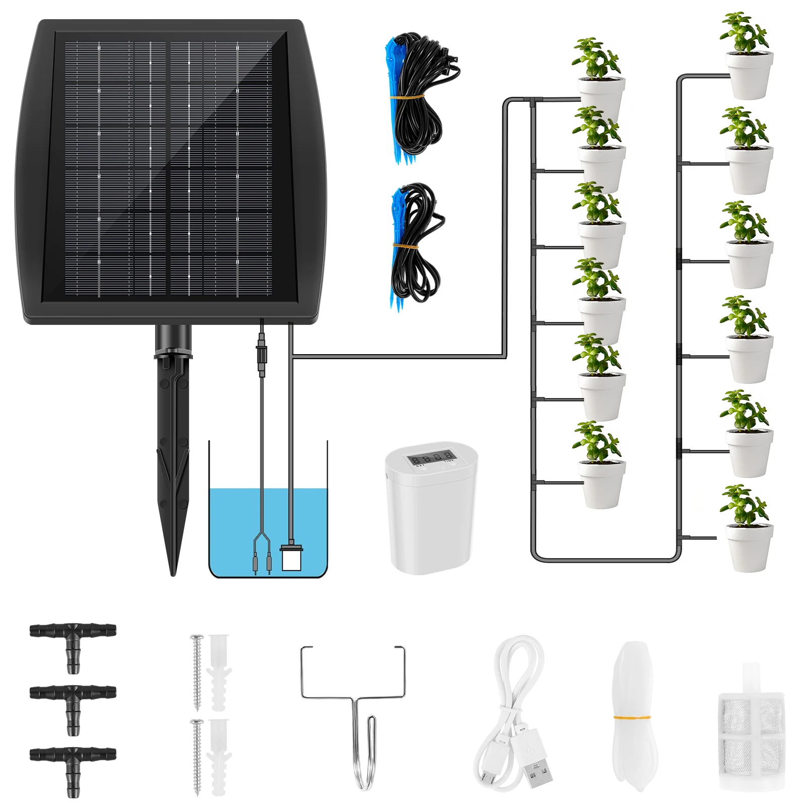 Комплект для солнечного орошения, Солнечные автоматические устройства для полива растений с временными режимами IP67, Водонепроницаемый Комплект для капельного орошения на солнечных батареях