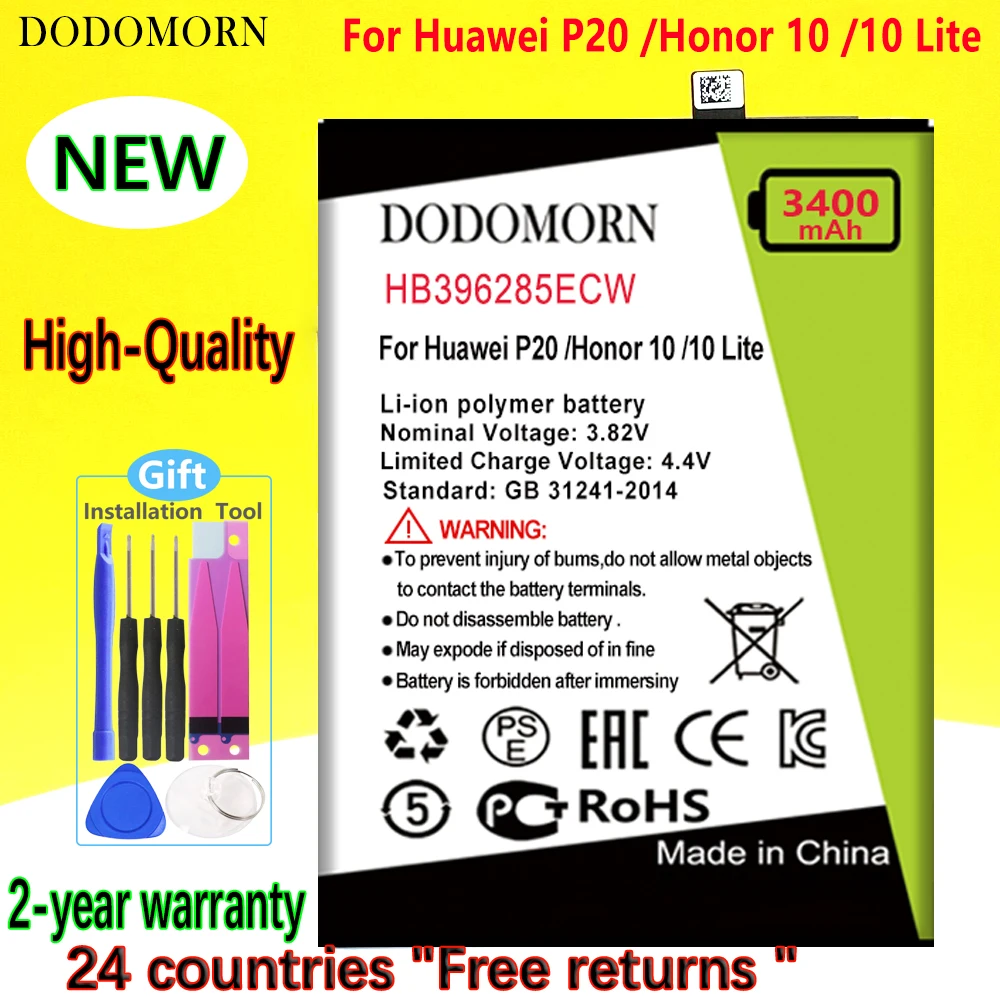 Аккумулятор DODOMORN Для Huawei P20/Honor 10 /10 Lite/PSmart P Smart 2019 HB396285ECW + Номер для отслеживания Изображение 0 