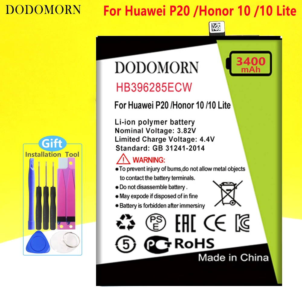 Аккумулятор DODOMORN Для Huawei P20/Honor 10 /10 Lite/PSmart P Smart 2019 HB396285ECW + Номер для отслеживания Изображение 2 