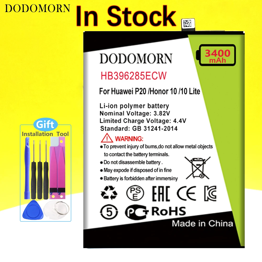 Аккумулятор DODOMORN Для Huawei P20/Honor 10 /10 Lite/PSmart P Smart 2019 HB396285ECW + Номер для отслеживания Изображение 5 