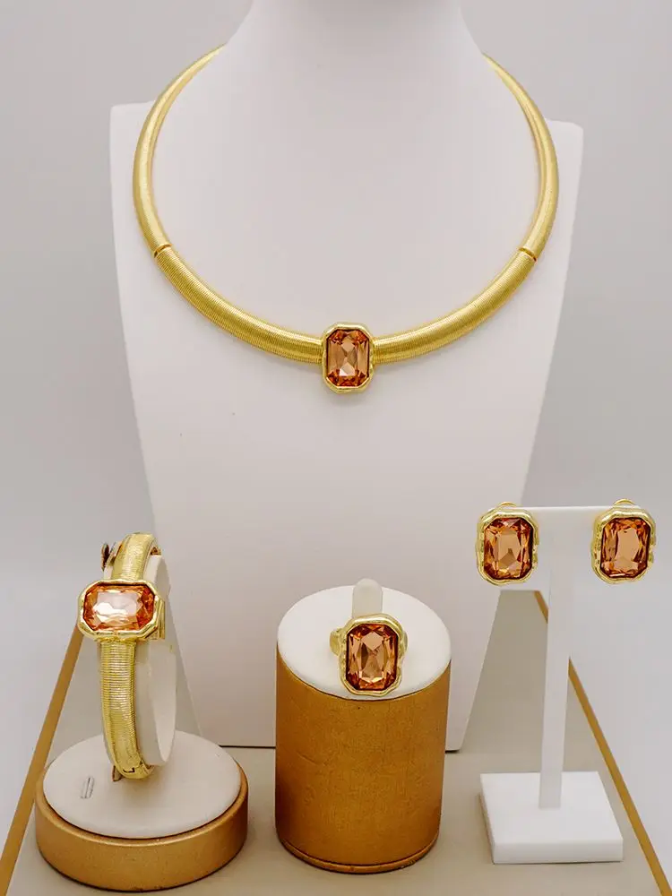 GDJWRI, комплекты ювелирных изделий из настоящего золота 24k Для женщин, Дорогое ожерелье с Цирконом, Африканские женские Серьги