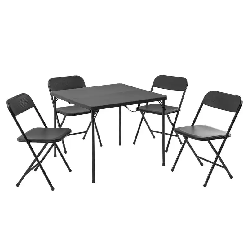 Карточный столик из смолы и набор из четырех стульев из 5 предметов, черные сверхлегкие складные столы для походов, скалолазания и пикника