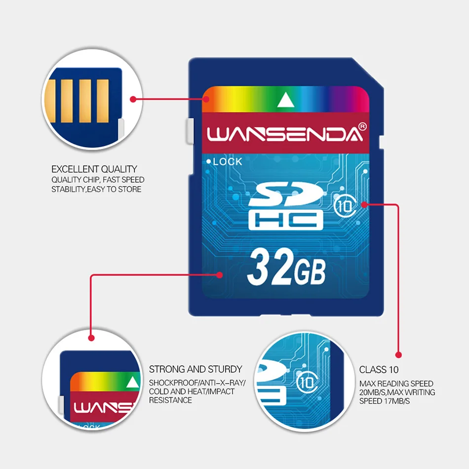 Оригинальная Полноразмерная SD-карта Wansenda 4GB 8GB 16GB 32GB 64GB Карта флэш-памяти SDHC SDXC-Карта для Хранения файлов цифровых устройств Изображение 3 