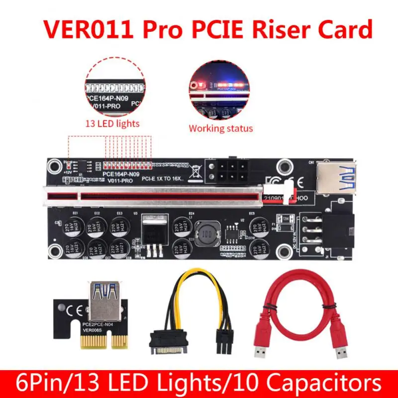 Кабель Usb 3,0 Pcie Riser 011 Riser Card Модернизированный Ver009s Plus Gpu От 1x до X16 Pci E Express Для графической карты Gpu V011