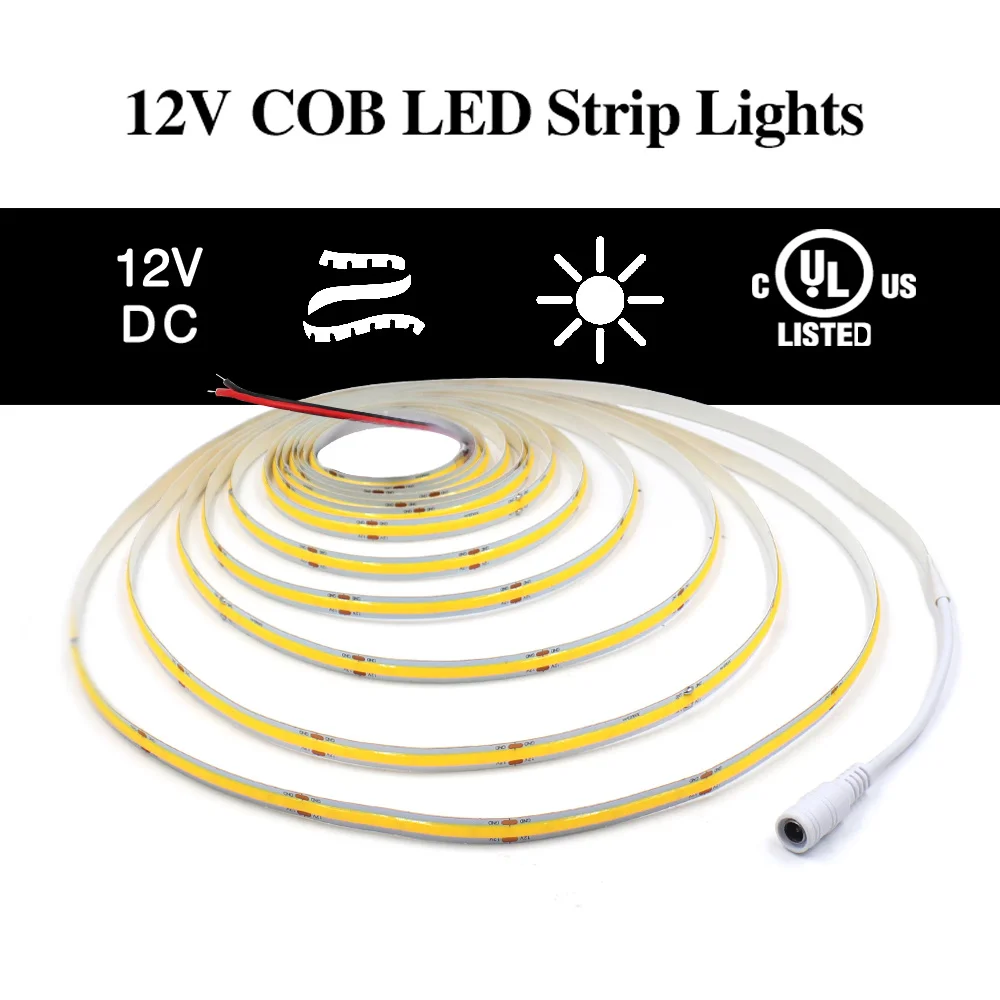 Новый 12V COB LED Strip Light Гибкая Ленточная Лампа Высокой Плотности Линейных Огней 320 384 480 528 светодиодов 8 мм 3 мм 5 мм PCB Home Decoration Изображение 1 