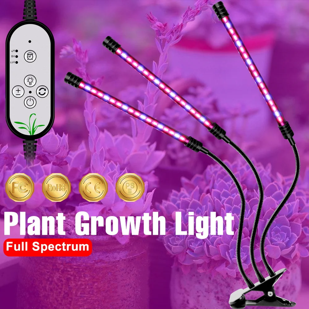 Светодиодная Фито-лампа для теплицы с полным спектром света для выращивания комнатных растений, Гидропонная лампа для рассады цветов, с регулируемой яркостью, для выращивания по времени Изображение 0 