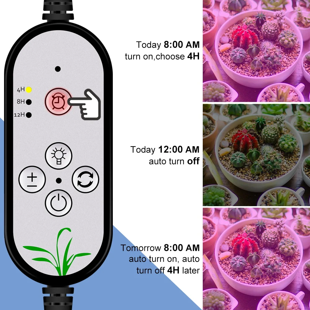 Светодиодная Фито-лампа для теплицы с полным спектром света для выращивания комнатных растений, Гидропонная лампа для рассады цветов, с регулируемой яркостью, для выращивания по времени Изображение 3 