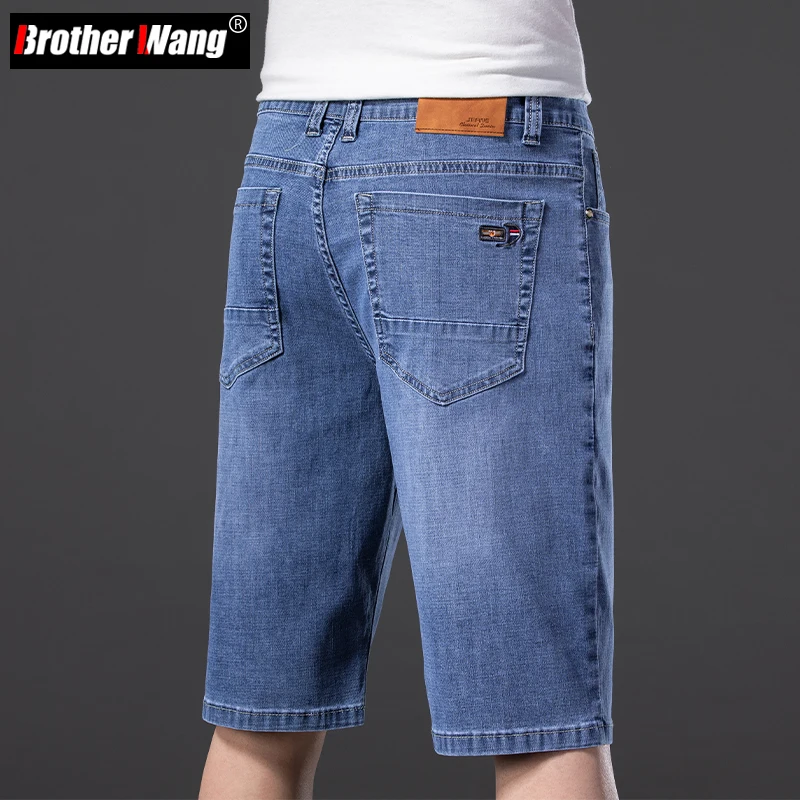 Большие размеры, мужские джинсовые шорты 42 44 46, Новый Летний Классический стиль, Обычная посадка, Повседневные хлопковые светло-голубые короткие джинсы, мужской бренд