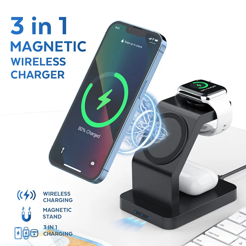 Магнитная Подставка Для Быстрой зарядки Macsafe Мощностью 15 Вт Для Iphone 12 13 Pro Max, Индукционная Беспроводная Зарядная Панель Для Iwatch Airpods Samsung