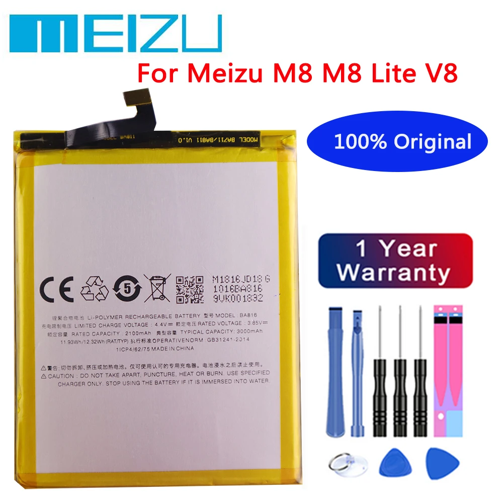 3200 мАч Meizu 100% Оригинальный Аккумулятор BA816 Для телефона Meizu M8 M8 Lite V8, Высококачественный Аккумулятор Bateria + Инструменты + Номер отслеживания