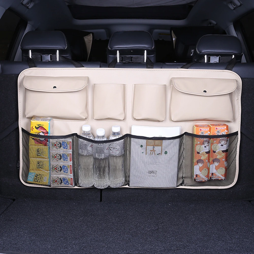 Сумка для хранения на заднем сиденье автомобиля из искусственной кожи, Органайзер для багажника с несколькими сетчатыми карманами, для укладки и уборки Авто Аксессуары для интерьера