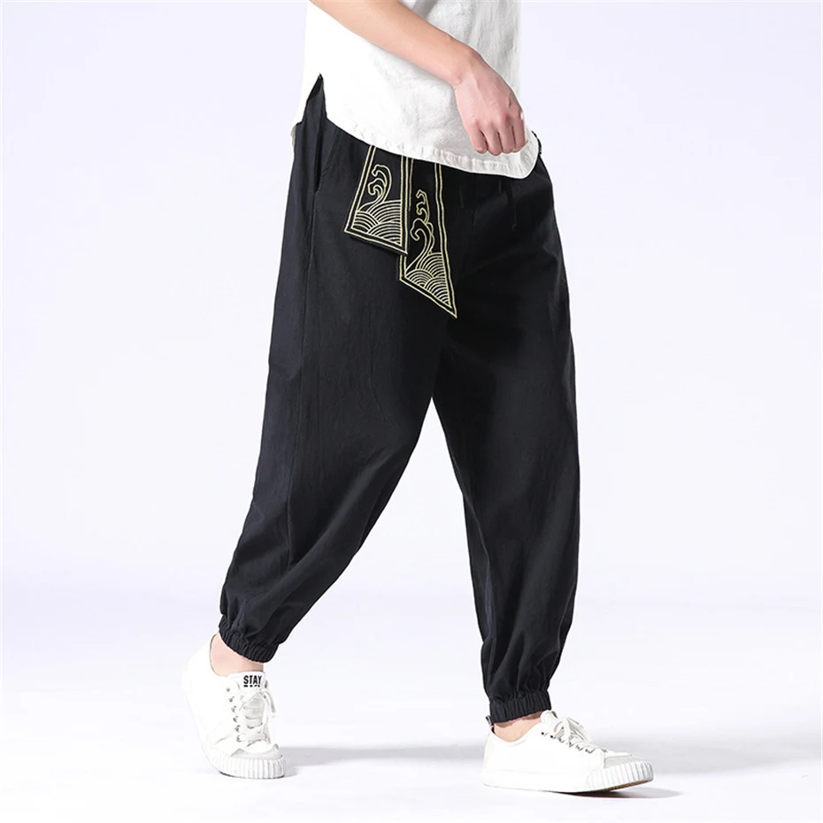 Шаровары Мужские спортивные штаны для бега трусцой Модные повседневные брюки в китайском стиле Дизайн ремня Брюки с эластичной талией
