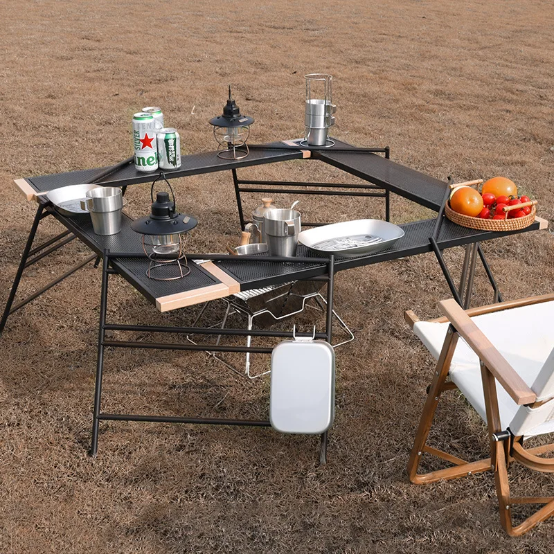 Стол для барбекю на открытом воздухе, Круглый стол для пикника, Функциональный Портативный Легкий Складной железный стол, мебель для путешествий
