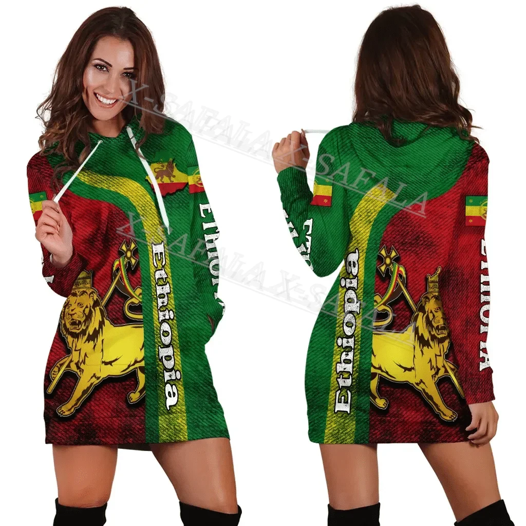 Эфиопия, Цветная Эмблема Страны Лев, Национальный флаг, осенние толстовки с 3D принтом, платье с капюшоном, Женская повседневная одежда, платье с капюшоном с длинным рукавом-5