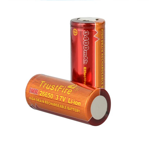 Оптовая продажа TrustFire IMR 26650 Перезаряжаемая литиевая батарея с высоким расходом 3,7 В 3400 мАч с предохранительным клапаном для светодиодных фонарей