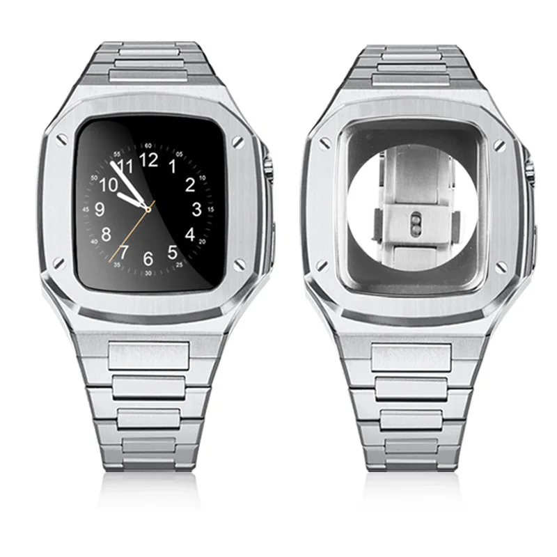 Металлический Комплект дооснащения Чехол Ремешок для Apple Watch Band 45 мм 44 мм Высококачественный браслет из нержавеющей стали Для iWatch series 8 7 6 5 SE band Изображение 1 