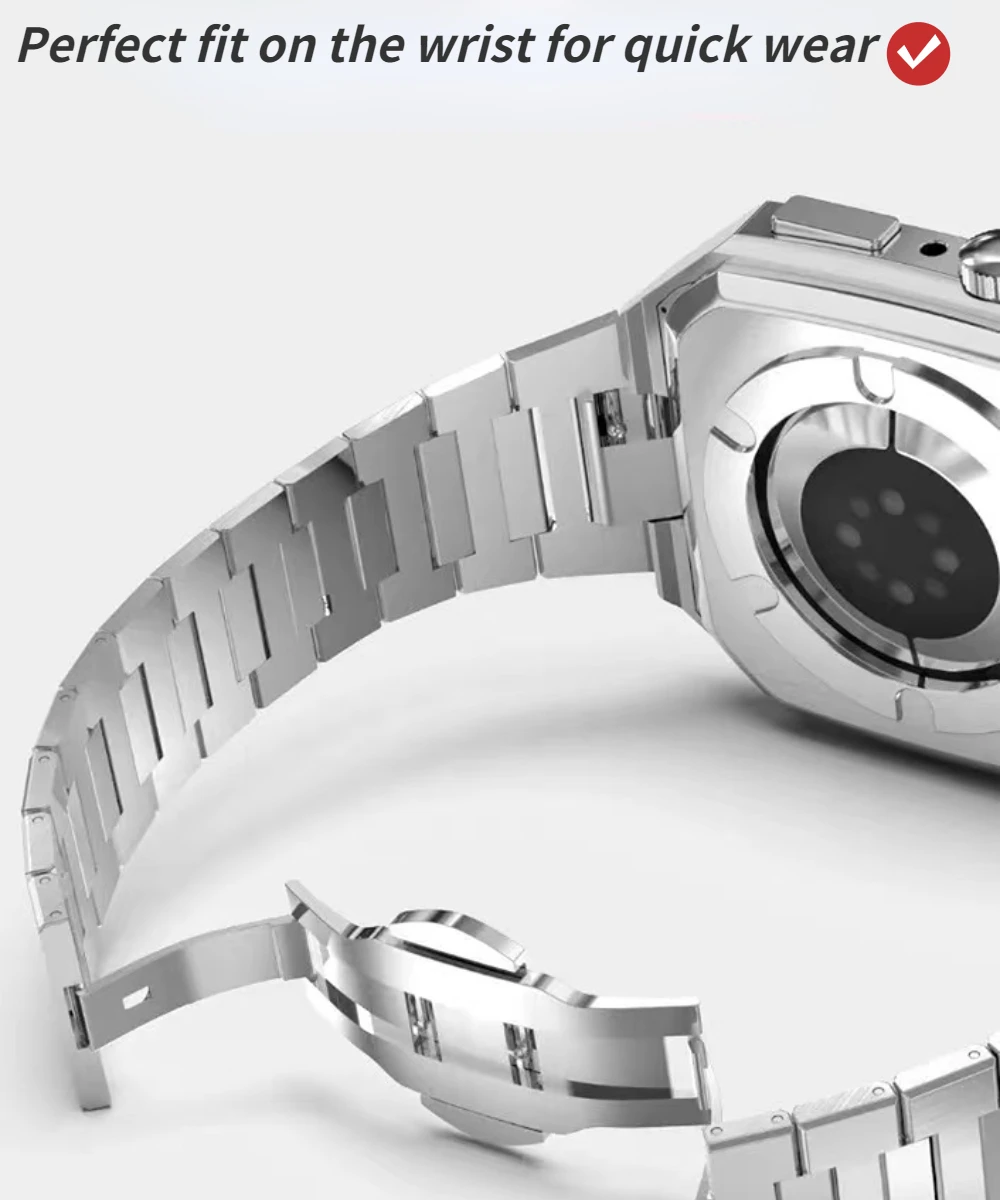 Металлический Комплект дооснащения Чехол Ремешок для Apple Watch Band 45 мм 44 мм Высококачественный браслет из нержавеющей стали Для iWatch series 8 7 6 5 SE band Изображение 4 