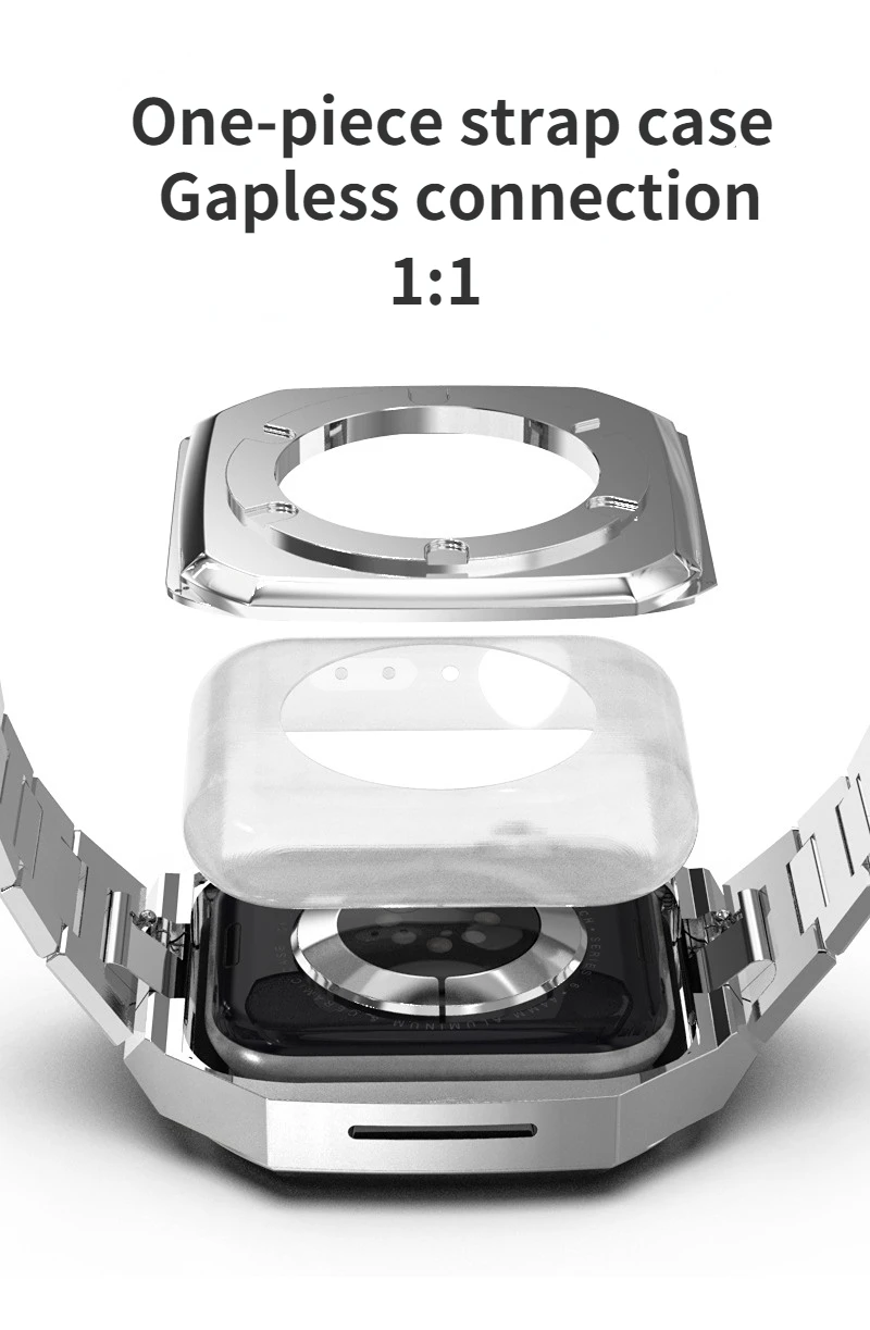 Металлический Комплект дооснащения Чехол Ремешок для Apple Watch Band 45 мм 44 мм Высококачественный браслет из нержавеющей стали Для iWatch series 8 7 6 5 SE band Изображение 5 