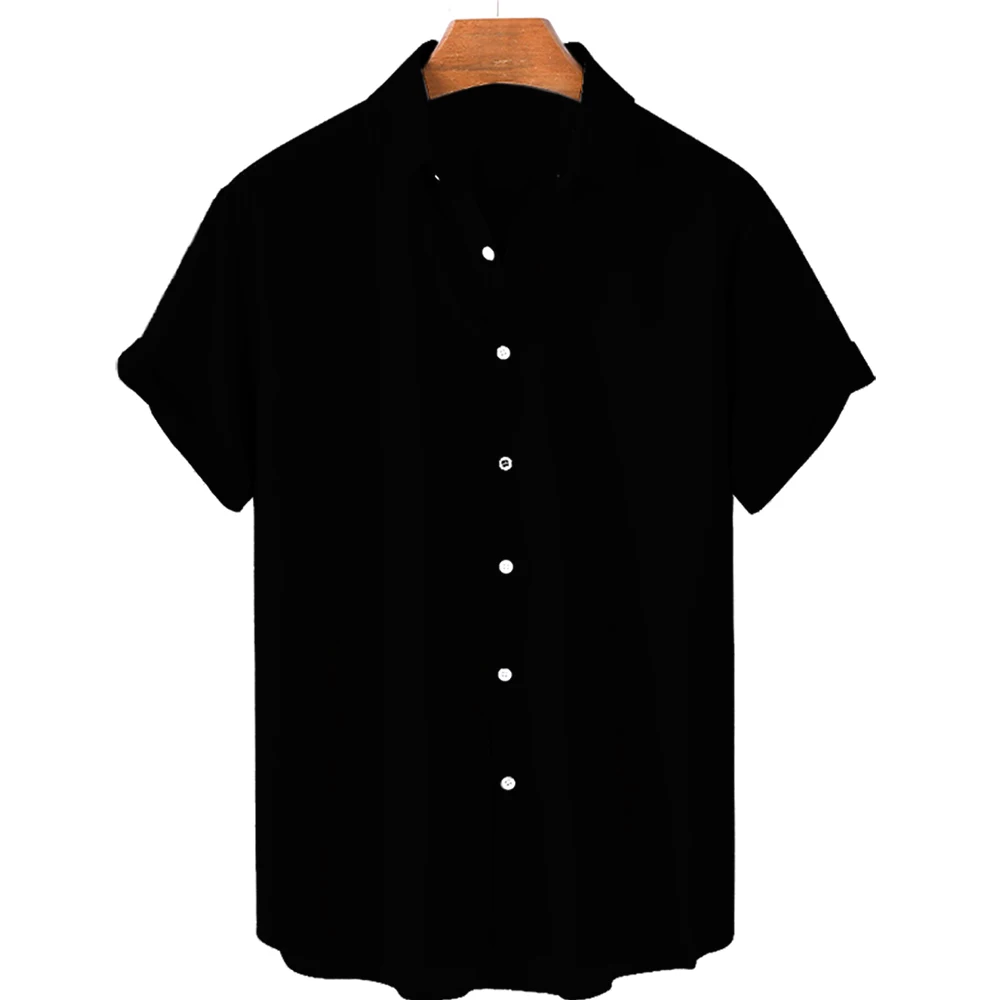Однотонная рубашка для мужчин, Трендовая рубашка с отворотом, Уличный Тренд, Повседневная одежда с короткими рукавами, Свободный Топ Оверсайз, Гавайская одежда