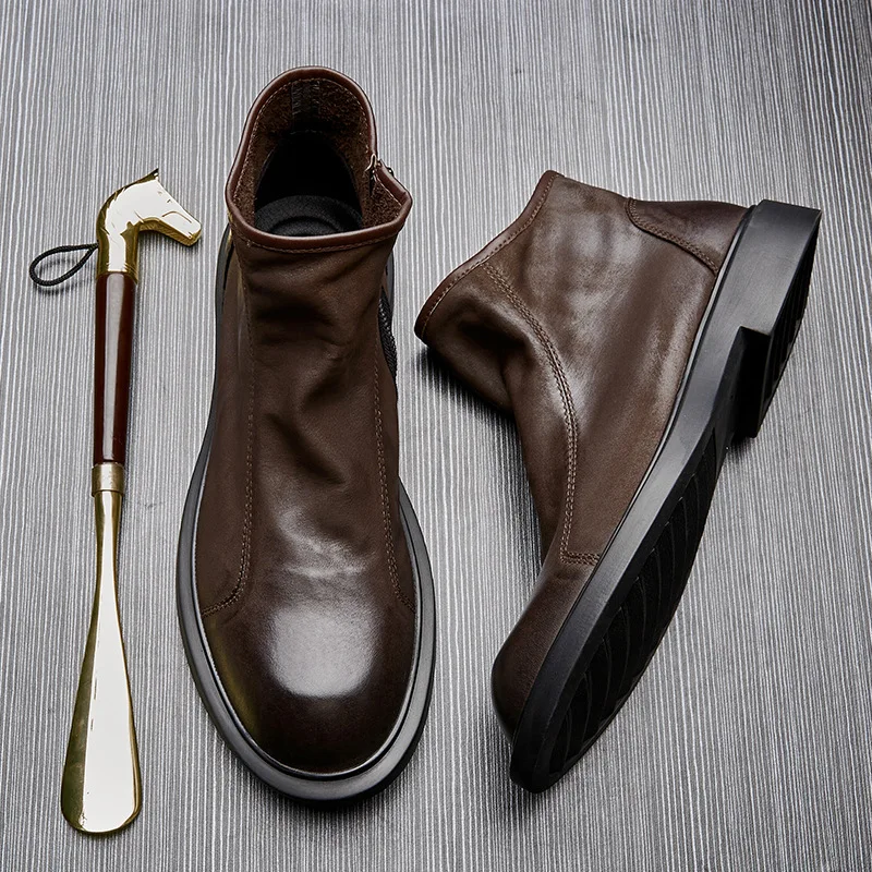 Модные мужские замшевые ботинки Роскошного качества ручной работы, новинка зимы 2023, теплая деловая офисная социальная обувь, ботильоны для мужчин Изображение 1 