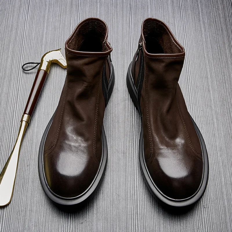 Модные мужские замшевые ботинки Роскошного качества ручной работы, новинка зимы 2023, теплая деловая офисная социальная обувь, ботильоны для мужчин Изображение 3 