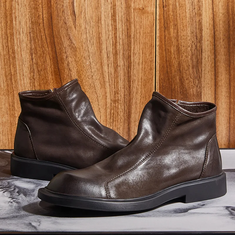 Модные мужские замшевые ботинки Роскошного качества ручной работы, новинка зимы 2023, теплая деловая офисная социальная обувь, ботильоны для мужчин Изображение 4 