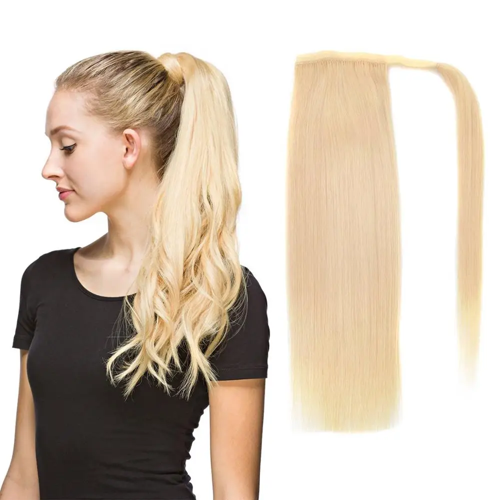 НАСТОЯЩАЯ КРАСОТА, Прямые Человеческие волосы, собранные в хвост, обернутые вокруг Европейской заколки Remy в виде хвоста для наращивания волос для женщин, отбеливающий блонд